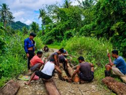 Tanpa Sentuhan Pemerintah, Warga Yaba Halsel Bangun Jembatan Kayu