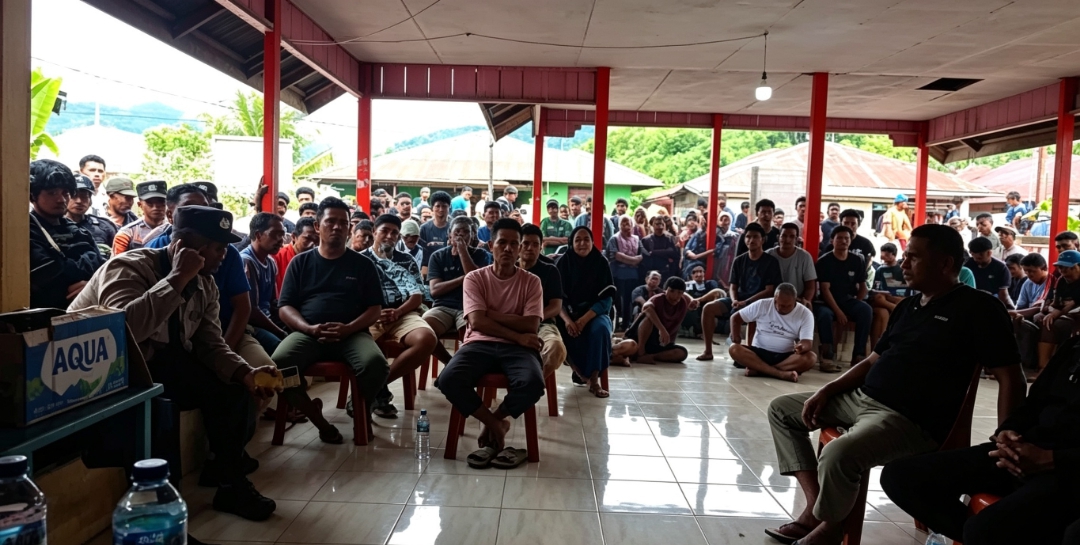 Foto: Pemdes Anggai bersama tokoh masyarakat, TNI, dan Polri dalam deklarasi menjaga Kamtibmas pasca insiden.