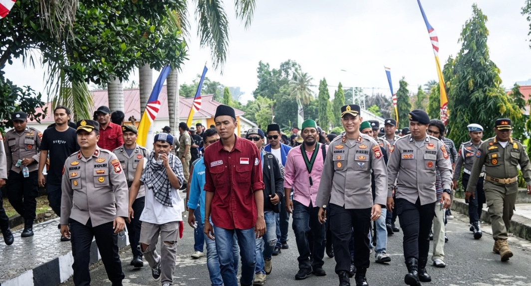 Kapolres Halmahera Selatan AKBP Hendra Gunawan turun langsung memimpin pengamanan aksi unjuk rasa OKP Cipayung.